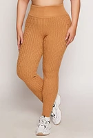 Womens Plus Size Cable Knit Wide Waist Leggings, Khaki, Size 2X