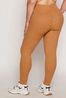 Womens Plus Size Cable Knit Wide Waist Leggings, Khaki, Size 2X