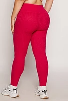 Womens Plus Cable Knit Wide Waist Leggings,