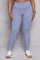 Womens Plus Size Cable Knit Wide Waist Leggings, Blue, Size 3X