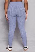 Womens Plus Cable Knit Wide Waist Leggings,