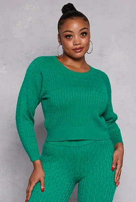 Womens Plus Daisy Cable Knit Sweater,