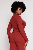 Womens Plus Size Brushed Knit Long Sleeve Crop Top, Orange, Size 1X