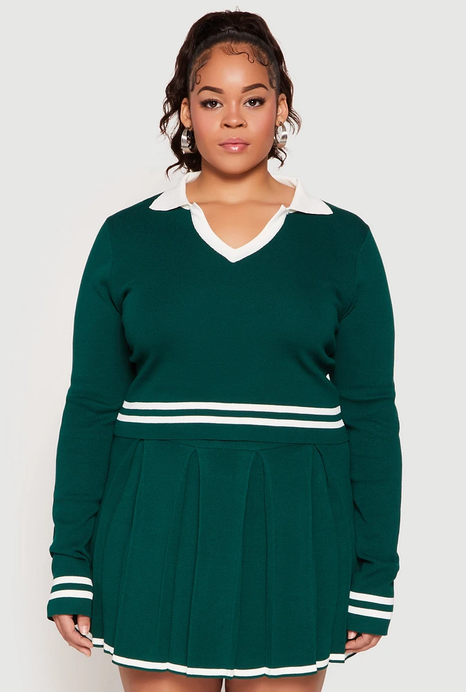 Womens Plus Daisy Varsity Stripe Detail Cropped Sweater,