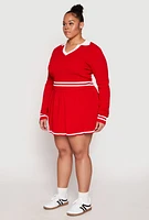 Womens Plus Size Daisy Varsity Stripe Detail Cropped Sweater, Red, Size 1X
