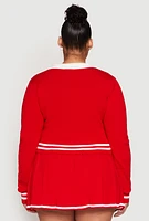 Womens Plus Size Daisy Varsity Stripe Detail Cropped Sweater, Red, Size 1X