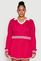 Womens Plus Daisy Varsity Stripe Detail Cropped Sweater, Pink,