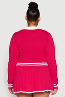 Womens Plus Daisy Varsity Stripe Detail Cropped Sweater, Pink,