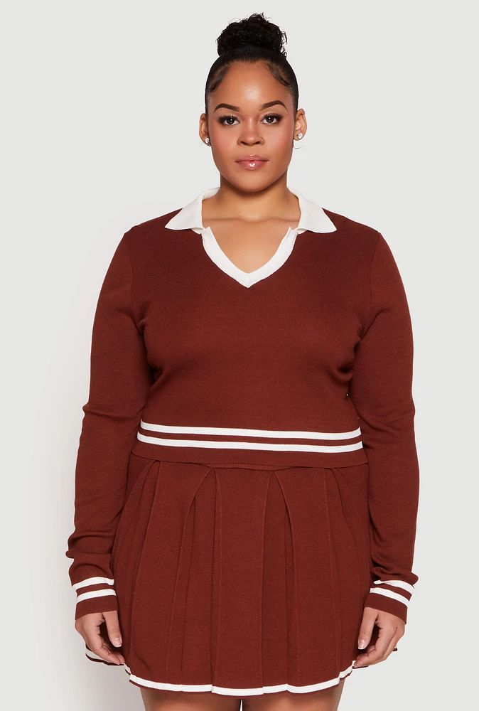 Womens Plus Daisy Varsity Stripe Detail Cropped Sweater, 3X