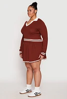 Womens Plus Daisy Varsity Stripe Detail Cropped Sweater, 3X