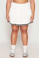 Womens Plus Size Daisy Contrast Trim Pleated Tennis Skirt, White, Size 1X