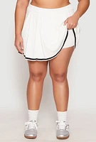 Womens Plus Size Daisy Contrast Trim Pleated Tennis Skirt, White, Size 1X