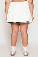 Womens Plus Size Daisy Contrast Trim Pleated Tennis Skirt, White, Size 1X