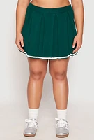 Womens Plus Size Daisy Contrast Trim Pleated Tennis Skirt, Green, Size 3X