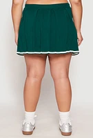 Womens Plus Size Daisy Contrast Trim Pleated Tennis Skirt, Green, Size 3X