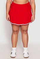 Womens Plus Size Daisy Contrast Trim Pleated Tennis Skirt, Red, Size 3X