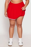 Womens Plus Size Daisy Contrast Trim Pleated Tennis Skirt, Red, Size 3X