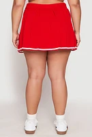Womens Plus Size Daisy Contrast Trim Pleated Tennis Skirt, Red, Size 3X