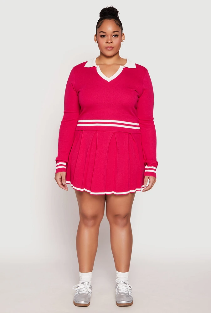 Womens Plus Daisy Contrast Trim Pleated Tennis Skirt, 1X