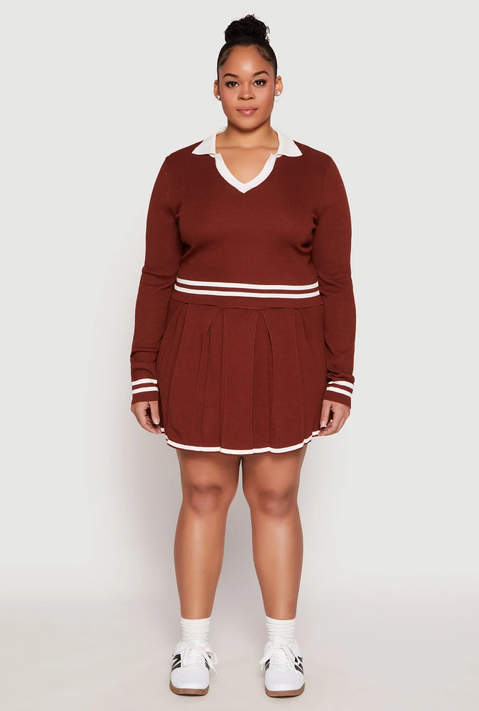 Womens Plus Daisy Contrast Trim Pleated Tennis Skirt,