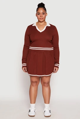 Womens Plus Daisy Contrast Trim Pleated Tennis Skirt,