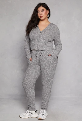 Womens Plus Size Daisy Ribbed Brushed Knit Joggers, Grey, Size 3X