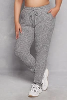 Womens Plus Size Daisy Ribbed Brushed Knit Joggers, Grey, Size 3X