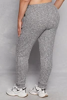 Womens Plus Size Daisy Ribbed Brushed Knit Joggers, Grey, Size 3X