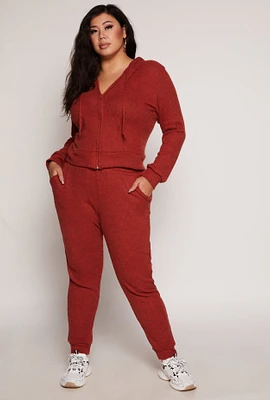 Womens Plus Size Daisy Ribbed Brushed Knit Joggers, Red, Size 1X