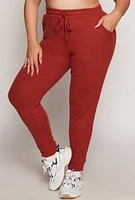 Womens Plus Size Daisy Ribbed Brushed Knit Joggers, Red, Size 1X