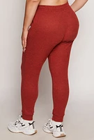 Womens Plus Size Daisy Ribbed Brushed Knit Joggers, Red, Size 1X