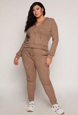 Womens Plus Daisy Ribbed Brushed Knit Joggers, Brown,