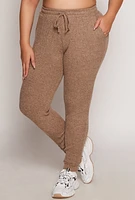 Womens Plus Daisy Ribbed Brushed Knit Joggers, Brown,