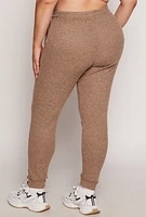 Womens Plus Daisy Ribbed Brushed Knit Joggers, Brown,