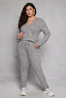 Womens Plus Size Daisy Brushed Knit Zip Front Hoodie, Grey, Size 1X