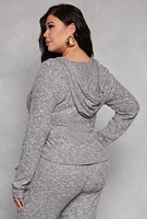 Womens Plus Size Daisy Brushed Knit Zip Front Hoodie, Grey, Size 1X