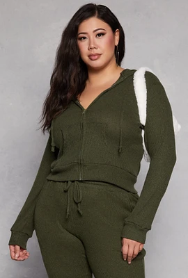 Womens Plus Daisy Brushed Knit Zip Front Hoodie,