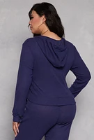 Womens Plus Daisy Brushed Knit Zip Front Hoodie,