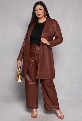 Womens Plus Size Faux Leather High Waisted Pants, Brown, Size 2X