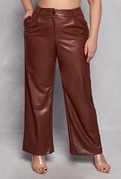 Womens Plus Size Faux Leather High Waisted Pants, Brown, Size 2X