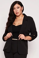 Womens Plus Size Tabbed Long Sleeve Blazer, Black, Size 1X