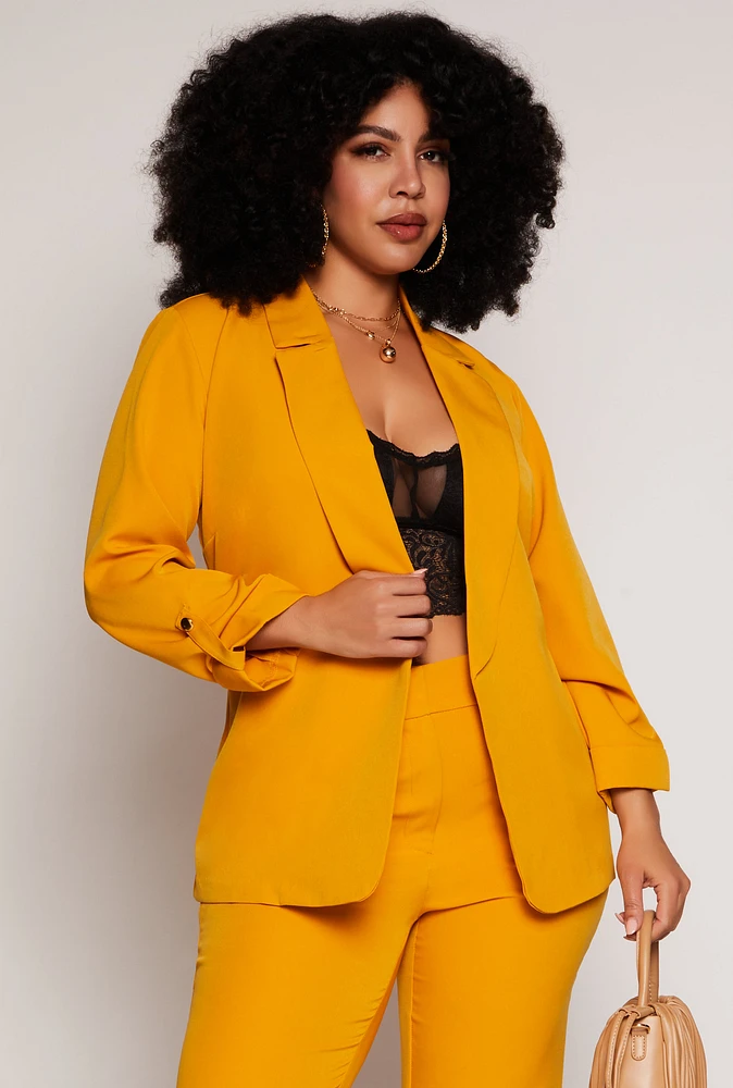 Womens Plus Size Tabbed Long Sleeve Blazer, Yellow, Size 3X