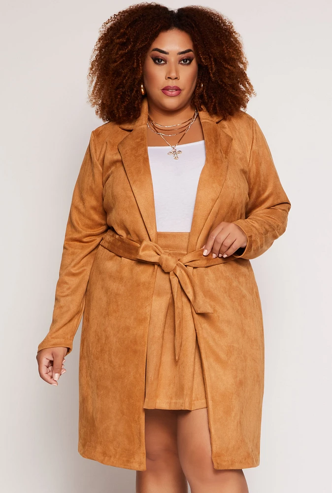 Womens Plus Suede Tie Front Duster,