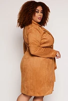 Womens Plus Size Suede Tie Front Duster, Brown, Size 1X