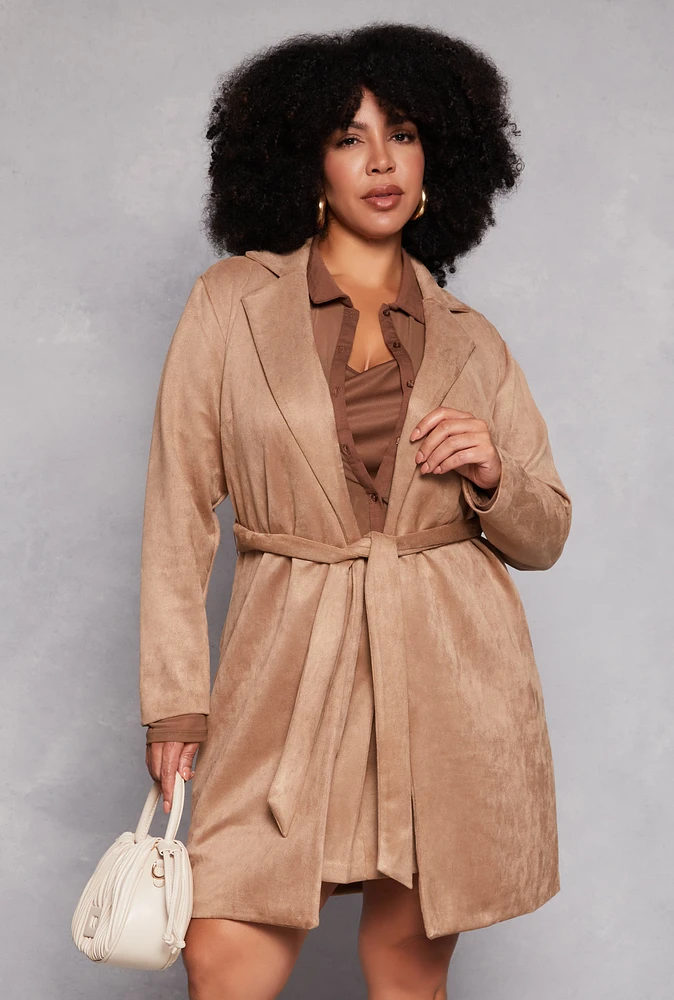 Womens Plus Faux Suede Wrap Coat,