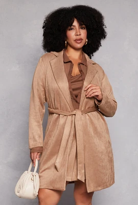 Womens Plus Faux Suede Wrap Coat,