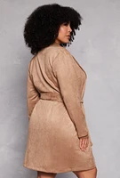 Womens Plus Faux Suede Wrap Coat,
