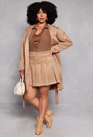 Womens Plus Size Suede Pleated Skirt, Khaki, Size 2X
