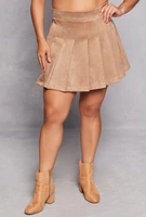 Womens Plus Size Suede Pleated Skirt, Khaki, Size 2X