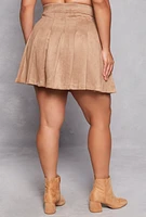 Womens Plus Size Suede Pleated Skirt, Khaki, Size 2X
